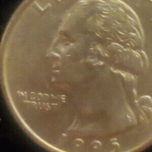 1995 P Washington Quarter with numerous errors "IN COD WE TRUST "